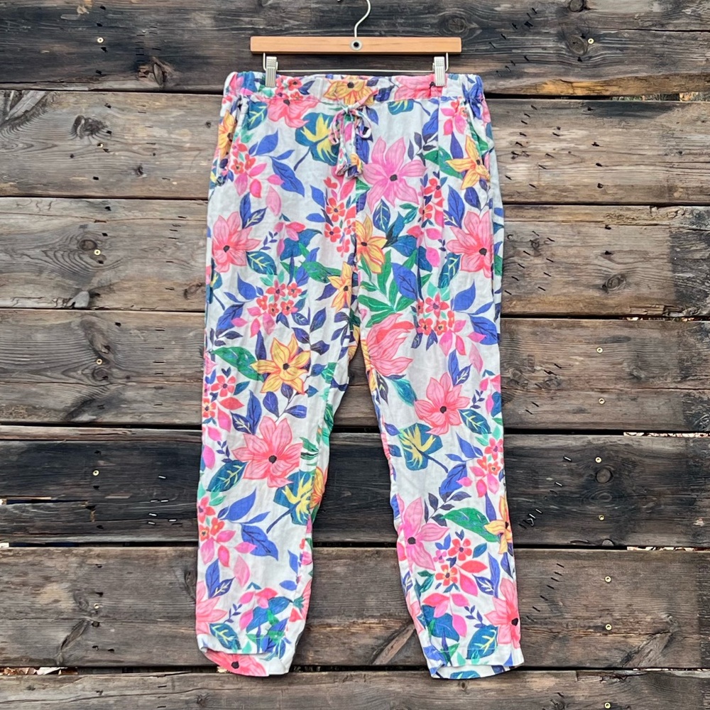 XL C&C California Tropical Blossom Linen Drawstring Pants